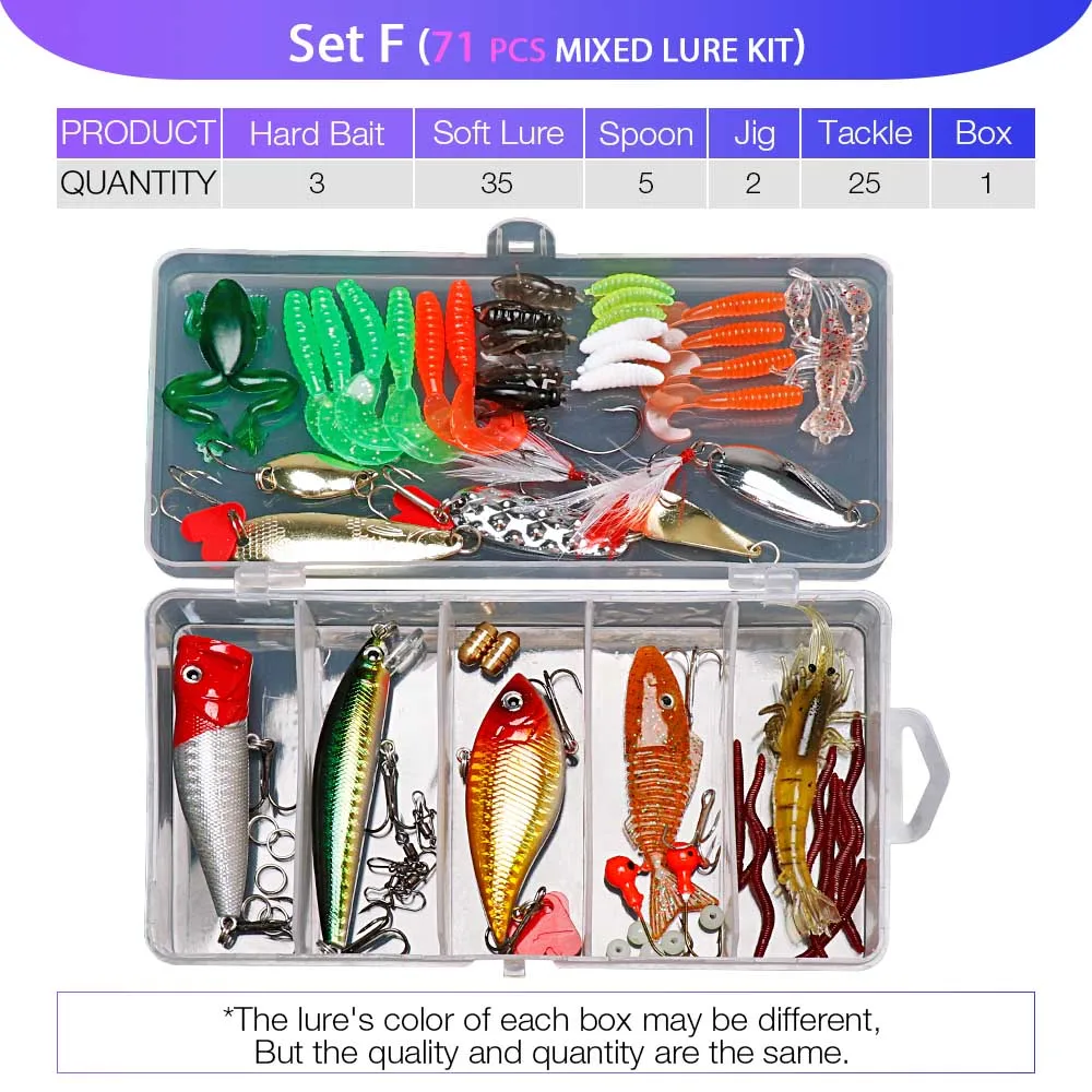 VTAVTA-혼합 색상 멀티 낚시 루어 키트, 인공 하드 워블러 세트, 미노우 메탈 지그 스푼 크랭크 소프트 미끼 태클 액세서리