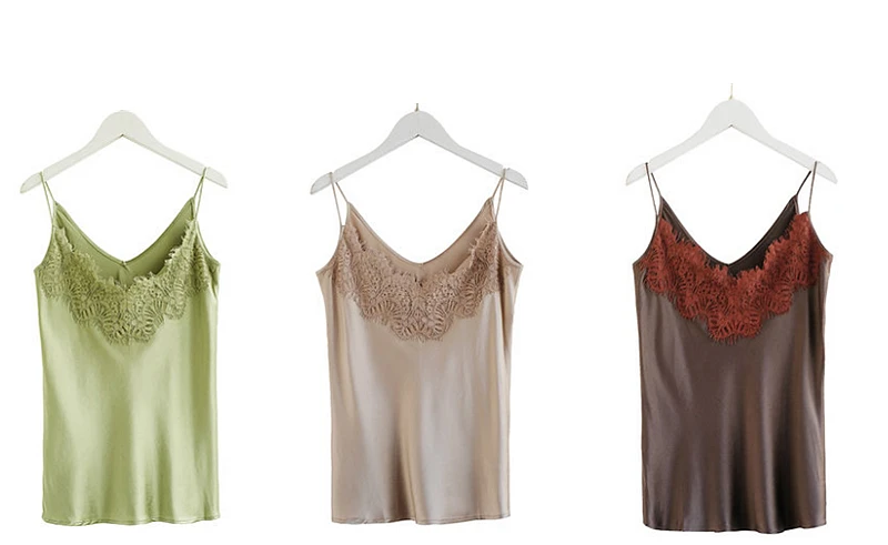 100% Silk Tank Top Women High Quality Fabric Shoulder Strap Adjustable Length Lace 4 Colors Casual Basic Clothing Fashion