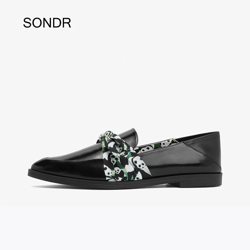 

2020 Spring Panda Shoes Women Flats Fashion Brand Elegant Ladies footware Pointed Toe Loafers Female zapatos de mujer with Bow