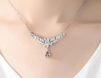 

VV04 925 Silver Crystal Zircon Wedding Dress Girls Necklace Bracelet Festival Party Gift Zircon Crystal Girls