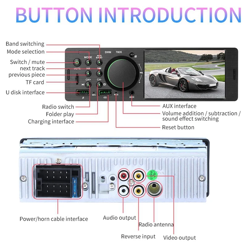 1Din 4,1 дюймов пресс-экран Tft автомобильный стерео Mp5 плеер Fm радио Bt4.0 Usb Aux Rca с для Xiaomi дистанционное управление автомобиля Mp4, Mp5, 7805