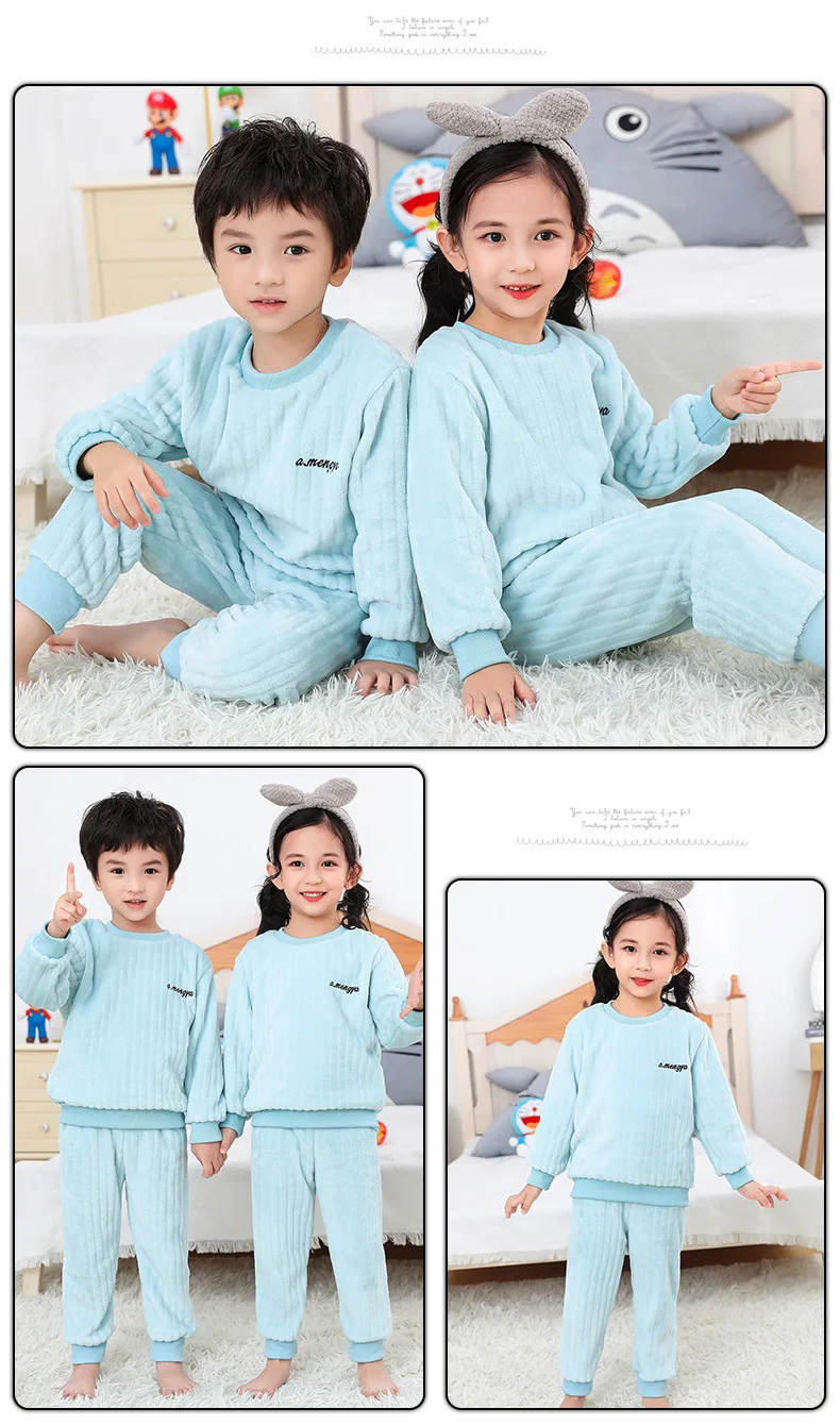 2021 New Winter Kids Pajamas Sets Warm Pyjamas For Boys Thicken Girls Sleepwear Flannel Fleece Baby Thermal Homewear Set 3-10Y custom pajama sets	