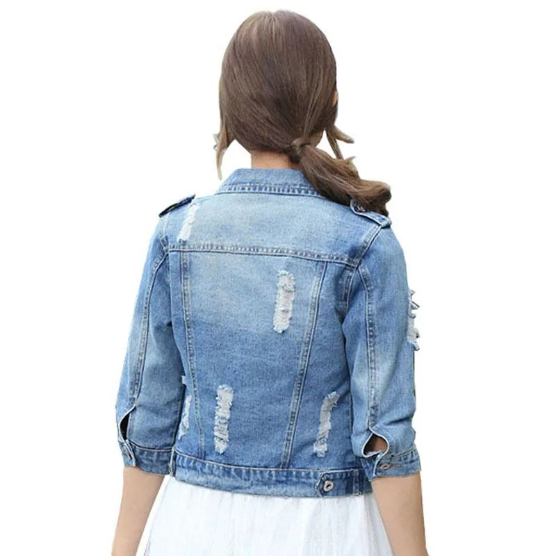 three quarter sleeve jean jacket