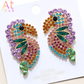 

2020 INS Purple Parrot Earrings for Women Crystal Bird Drop Earrings Long Fringed Dangle Earrings Christmas Cute Animal
