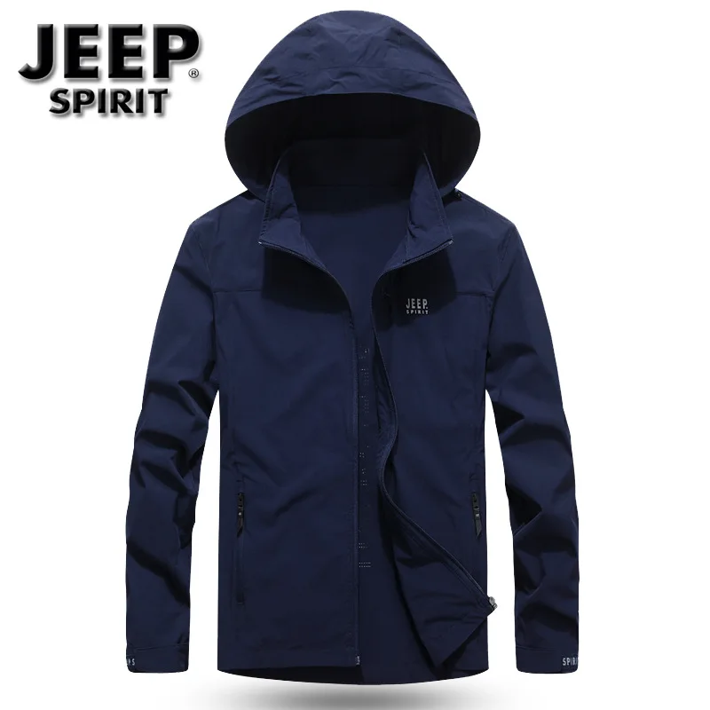 

JEEP SPIRIT Autumn Jacket Men Military Casual Thin Hooded Collar Summer Jacket M-XXXL Windbreaker Breathable Coat Men