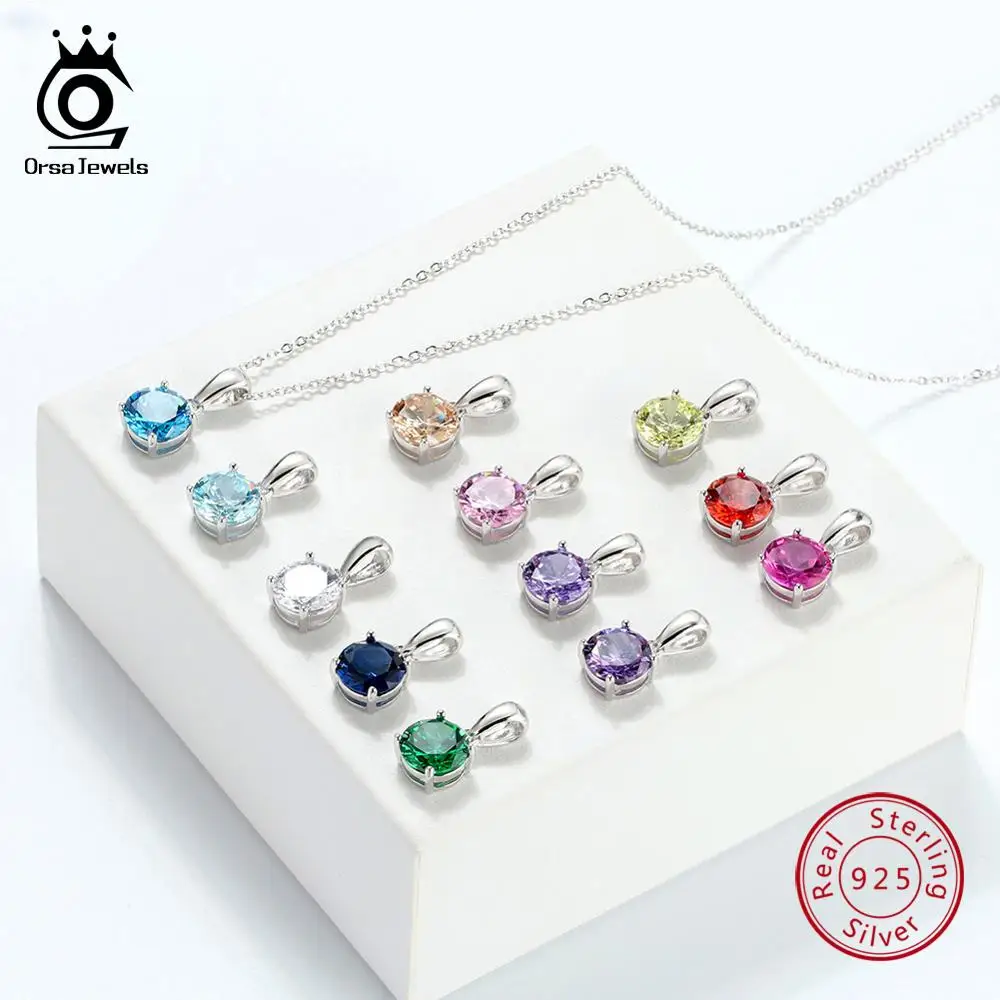 ORSA JEWELS Серебро 925 женское ожерелье s счастливый камень по дню рождения AAA CZ круглые подвески, ожерелья, цепи ювелирные изделия из стерлингового серебра OSN118-1