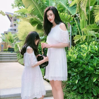 

2020 mother and daughter summer parent-child dress girl round neck lace dress