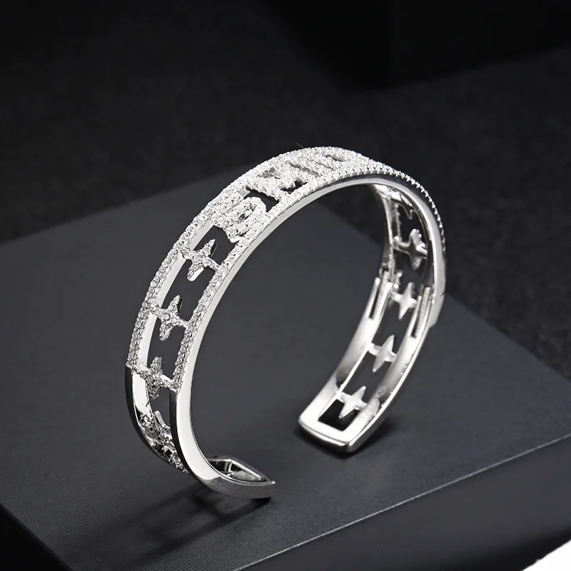 Wide silver letters Monaco SMILE bangle Jewelry initial letter star bracelet Luxury Brand PARTY Girl Accessories