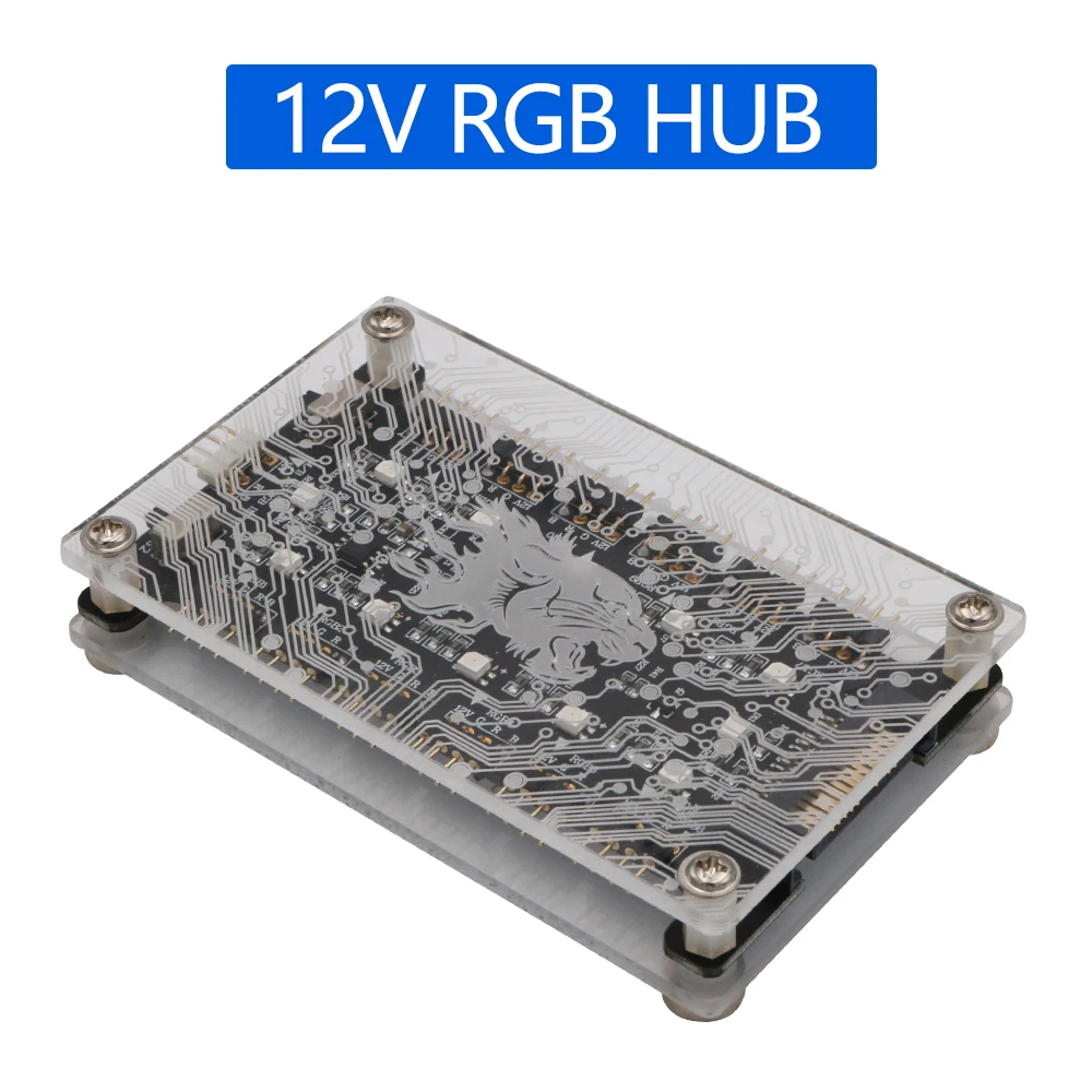 

Newest Version 12V RGB Hub with Acrylic Case and Magnetic Standoff for ASUS/MSI 12V 4Pin LED Controller