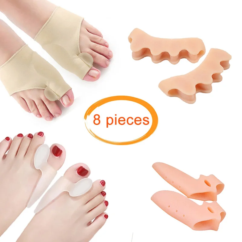 

8pc Long Silicone Toe Orthotics Thumb Hallux Valgus Correction Tools Toe Separator Protector Feet Spacer care Foot Corrector set