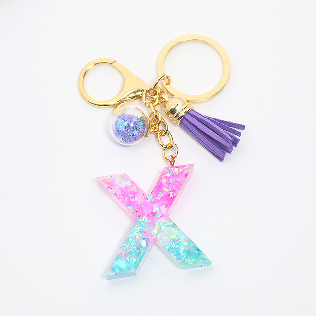 Creative Letter Alphabet Crystal Arylic Liquid Keychain Women Key Chains Ring Car Bag Tassels Pendent Charm Gift Accessory