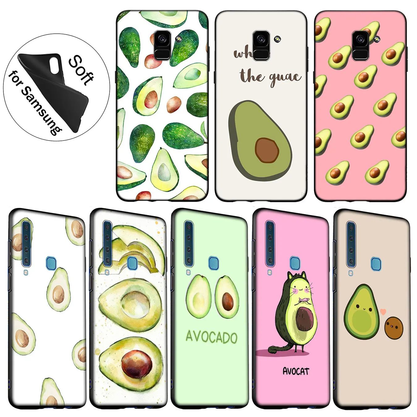 IYICAO Art Funny Tumblr avocado Soft Silicone Case for Samsung Galaxy J8 J7 Duo J6 J4 Plus A2 Core Prime 2018 TPU Black Cover |