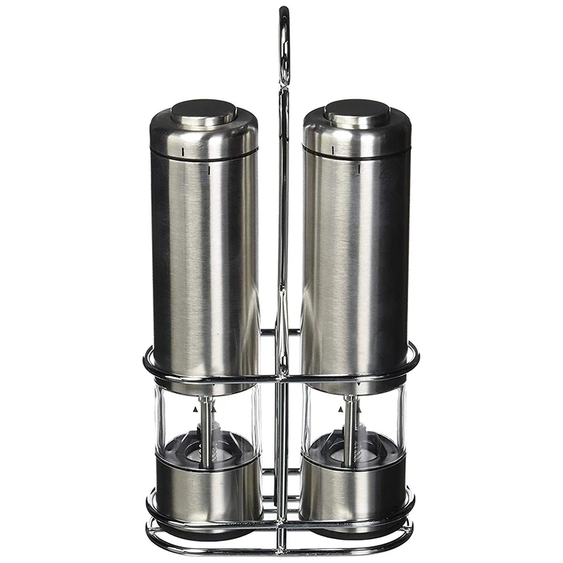 

Electric Salt and Pepper Grinder Set - Battery Operated, Stainless Steel, Refillable and Adjustable Ceramic Coarseness Core Shak