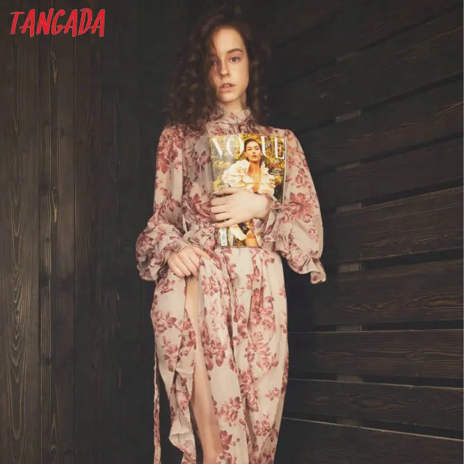 Tangada платье с цветами романтичное женственное шифоновое длинное длинным рукавом