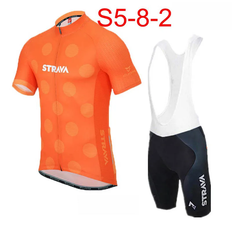 STRAVA Cycling Jersey Tops Summer Racing Cycling Clothing Short Sleeve mtb Bike Bib shorts set Maillot Ciclismo K073105 - Color: 05
