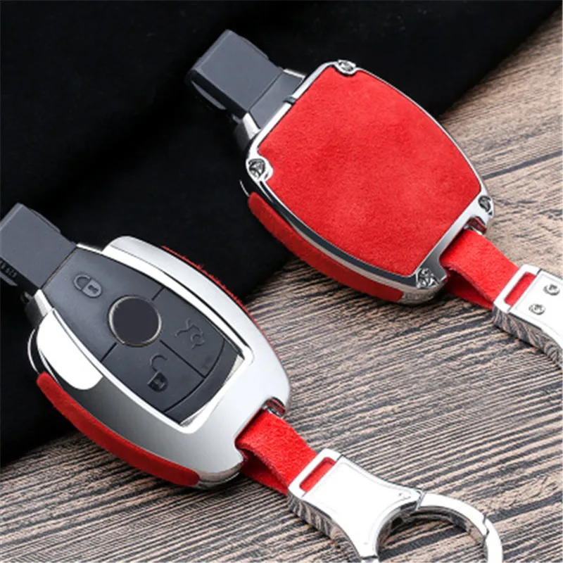 Alloy Leather Car Key Bag Case Cover Key Holder Chain For Mercedes For Benz AMG W203 W210 W211 W124 W202 W204 W205 W212 W176
