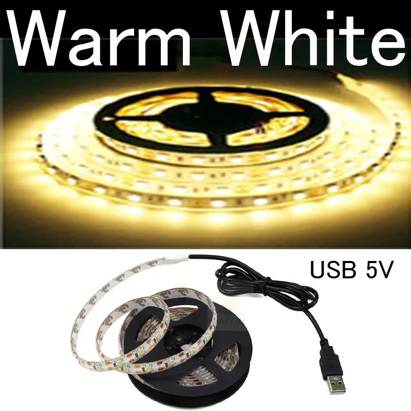 5 в USB кабель 5 м 4 м 3 м 2 м rgb Светодиодная лента Водонепроницаемая ТВ тыловая подсветка светодиодный светильник Теплый Холодный белый настольный экран декоративная лампа - Испускаемый цвет: Warm White
