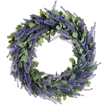 

New Artificial Wreath, Door Wreath 17 Inch Lavender Spring Wreath Round Wreath for The Front Door, Home Decor