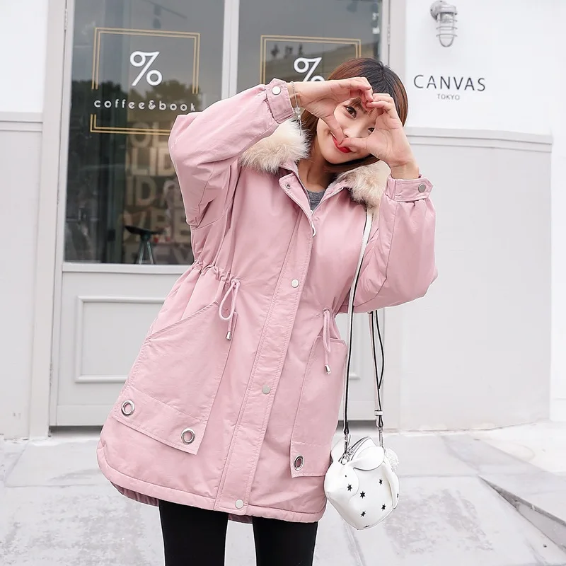 

Plus Velvet Extra-large Winter Coat Korean-style New Style Thick Mid-length Cotton-padded Clothes Women's Students Hooded Outdoo