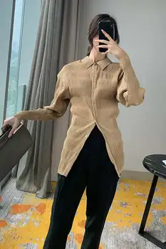 

Women Shirt Personality Versatile Tricolor Anzi Natural Pleated Fabric Womens Tops Cool / Comfortable Thin Shirt Spot