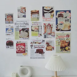 Ins – affiche décorative rétro euraméricaine, autocollant mural en papier, gâteau alimentaire, journal nostalgique, Art Photo, bricolage, 14 feuilles 