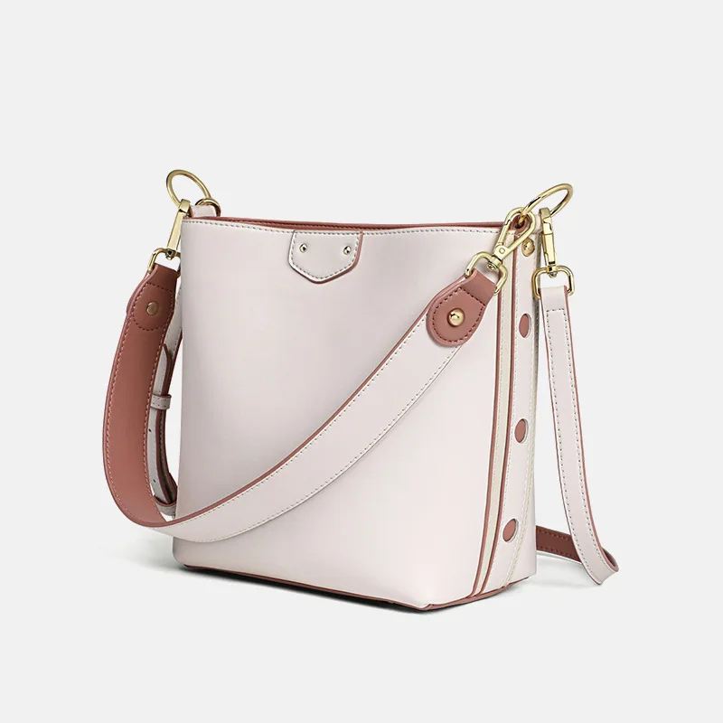 

Genuine Leather 2020 Satchel Women's Singles Shoulder Slung Simple Hand Bag Female Bucket Package Chao