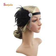 Черная повязка на голову с перьями, эластичные свадебные головные уборы, украшенные бисером и кисточками, очаровательные аксессуары для волос BQ088