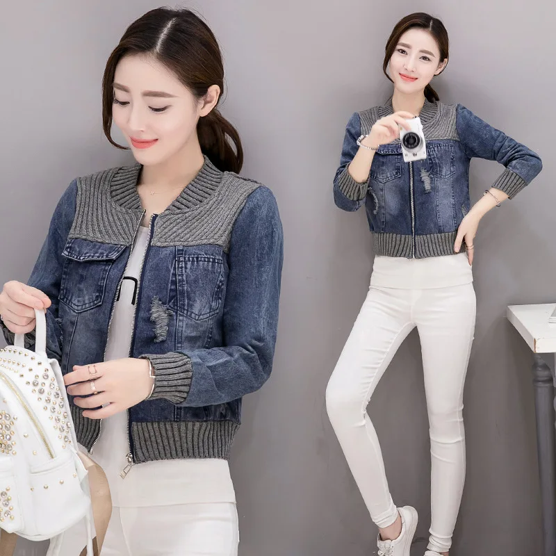 

Joint Autumn with Holes Cowboy Short Jacket Women's Knitted Loose-Fit Jacket Fashion