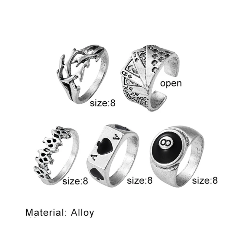Punk Billiards Rings for Women Men Couple 5 Pieces finger ring ring set couples rings