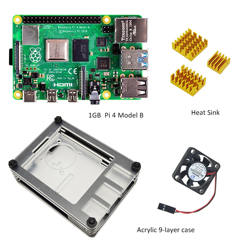 Raspberry Pi 4 Модель B стартовый комплект-1 ГБ/2 ГБ/4 ГБ Оперативная память с Pi 4 B, новинка, для возраста от 9 слоев чехол с вентилятором и радиатор охлаждения комплект