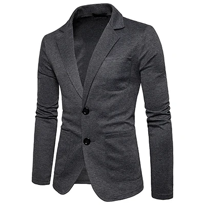 Мужские приталенные костюмы, куртки, Новое поступление, весенние блейзеры на одной пуговице, осенняя верхняя одежда, костюм с 2 пуговицами, пальто, европейский размер m-xxl - Цвет: Темно-серый
