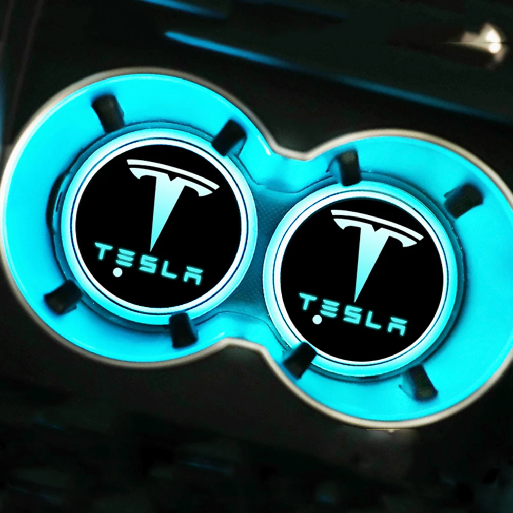 2Pcs Car Interior USB Charging Colorful Intelligent Led Water Cup Luminous Coaster Atmosphere Light For Tesla Model 3/S/X | Автомобили и