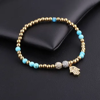 New Fashion High Quality Stainless Steel Beads Natural Stone CZ Hand Charm Elastic Bracelet For Women