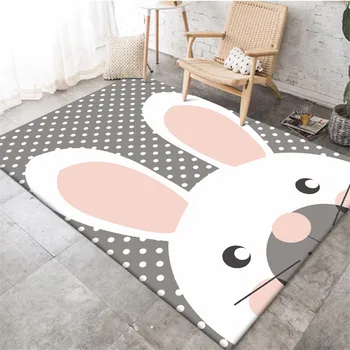 

Korean Style Cartoon Rabbit Grey White Wave Point Carpet Kitchen Rugs Non-slip Kids For Carpet Girls Bedroom Mat Room