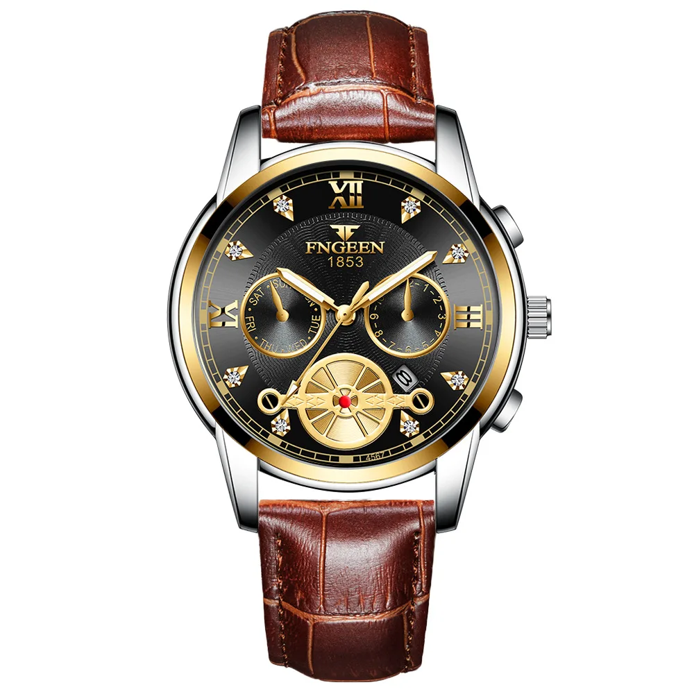 FNGEEN New Blue Quartz Watches Men Silver Gold Steel Waterproof Wristwatch Top Brand Luxury Casual Sport Mens Watch Reloj Hombre 