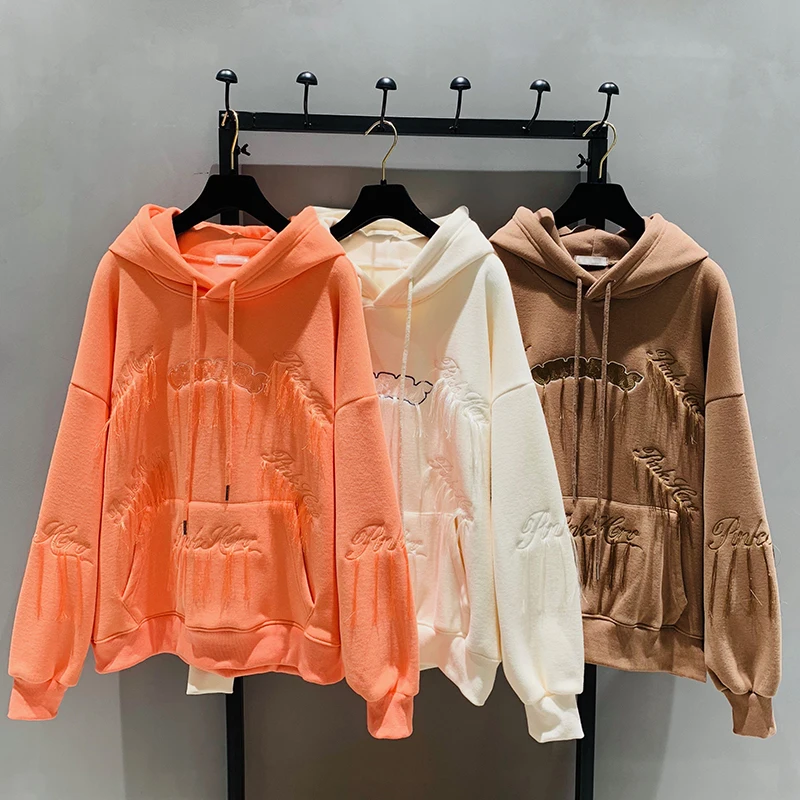 

Long Sleeve Plus Velvet Hoodie Women New Loose Ins Ladies Autumn and Winter Thick Warm Pull Coat Hooded Sudadera Mujer
