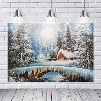 

Photography Backdrops Winter Landscape Wooden Land Bokeh House Bridge Custom Photo Studio Background Backdrop Vinyl