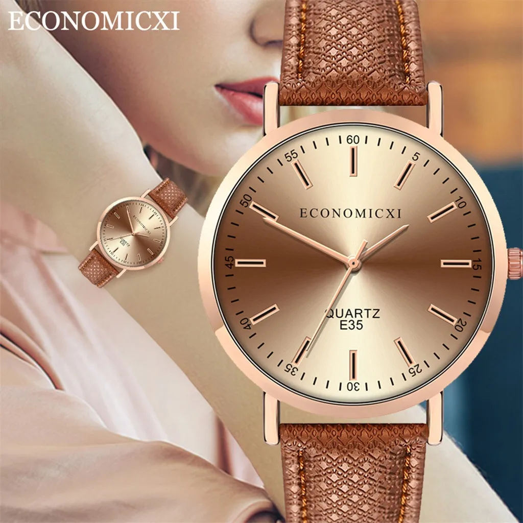 

Cassic Style Women Watches High Quality Leather Strap Dial Ladies Quartz Wristwatch Scale Dial Clock Gift Relojes Para Mujer@50