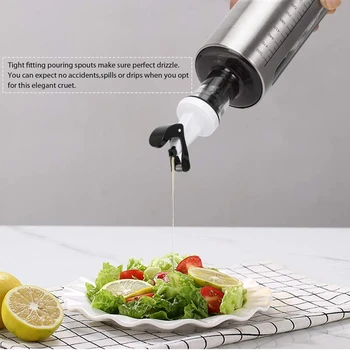 

Olive Oil Bottle, Vinegar and Sauce Dispenser,17Oz/500ML Stainless Steel Olive Oil Dispenser with Tick Mark for Kitchen BBQ,Camp