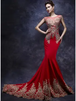 

Robe de Soiree Longue Real Kaftan Dubai Red Appliques Mermaid Evening Dresses Formal Evening Gowns China Vestido Longo