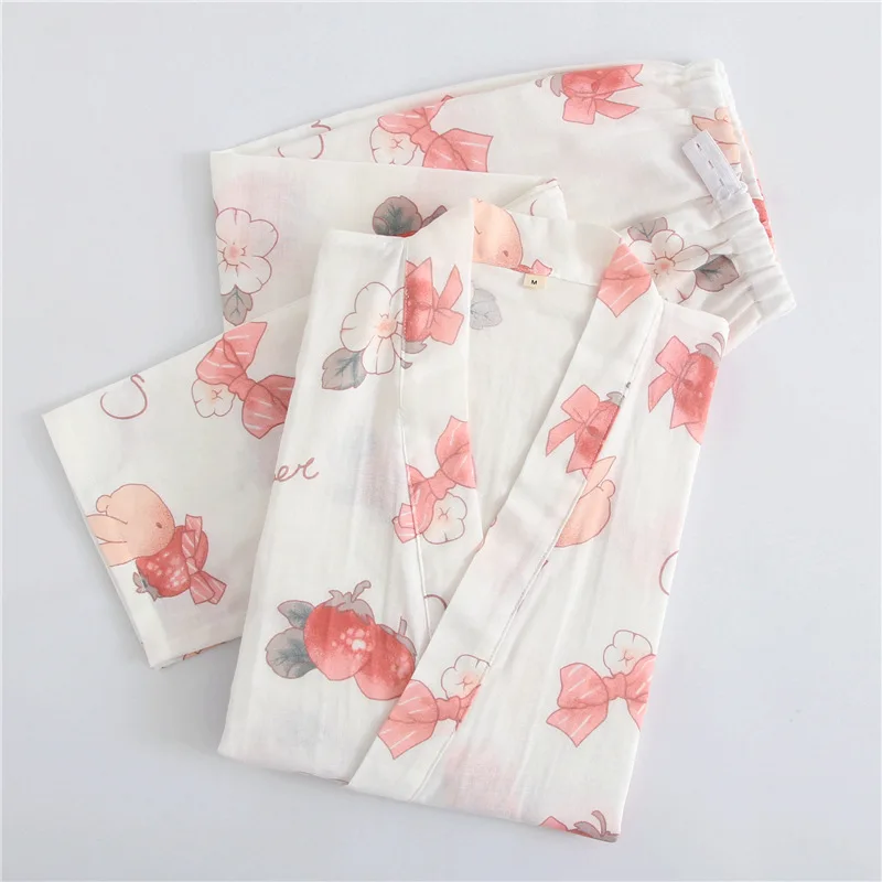 

2019 New Style Double Layer Rabbit Kimono Pajamas Japanese Style Pure Cotton Pregnant Women Long Sleeve Breastfeeding Set Confin