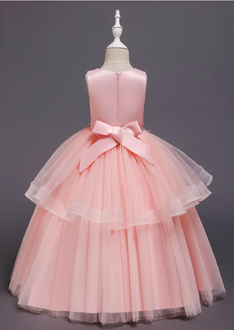 Высококачественное белое кружевное платье принцессы для девочек с аппликацией в виде бабочек и цветов Длинные вечерние платья для дня рождения и банкета детское платье для девочек, Vestidos