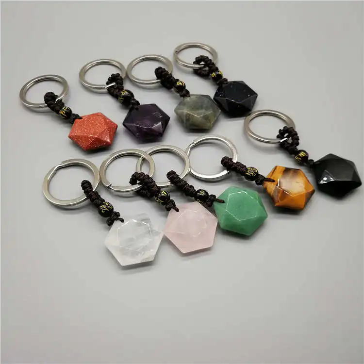 

1 Pc Fashion Natural Stone Pendant Keychain Natural Quartz Stone Key Rings Pink Crystal Key Chains Accessories Jewelry Gift