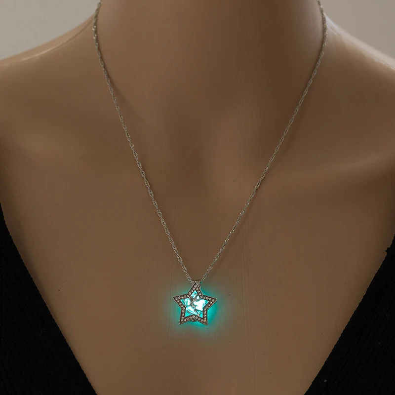Blue-Green Женская мода, новое ожерелье, сделай сам, светящиеся звезды, чокер, чокер, серебряная цепочка, светящийся драгоценный камень, уникальное ожерелье для девочки, подарок - Окраска металла: Blue-Green
