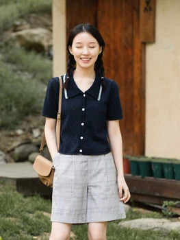 

Fans +3% Discount CYNTHIA Women T-shirts Female Vintage Turn-down Collar Knitted Shirts Tees Short-sleeve