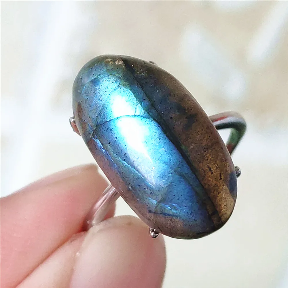 name necklace Genuine Natural Labradorite Blue Light Adjustable Ring 925 Sterling Silver Labradorite Oval Resizable Ring Jewelry AAAAAA gold necklace design