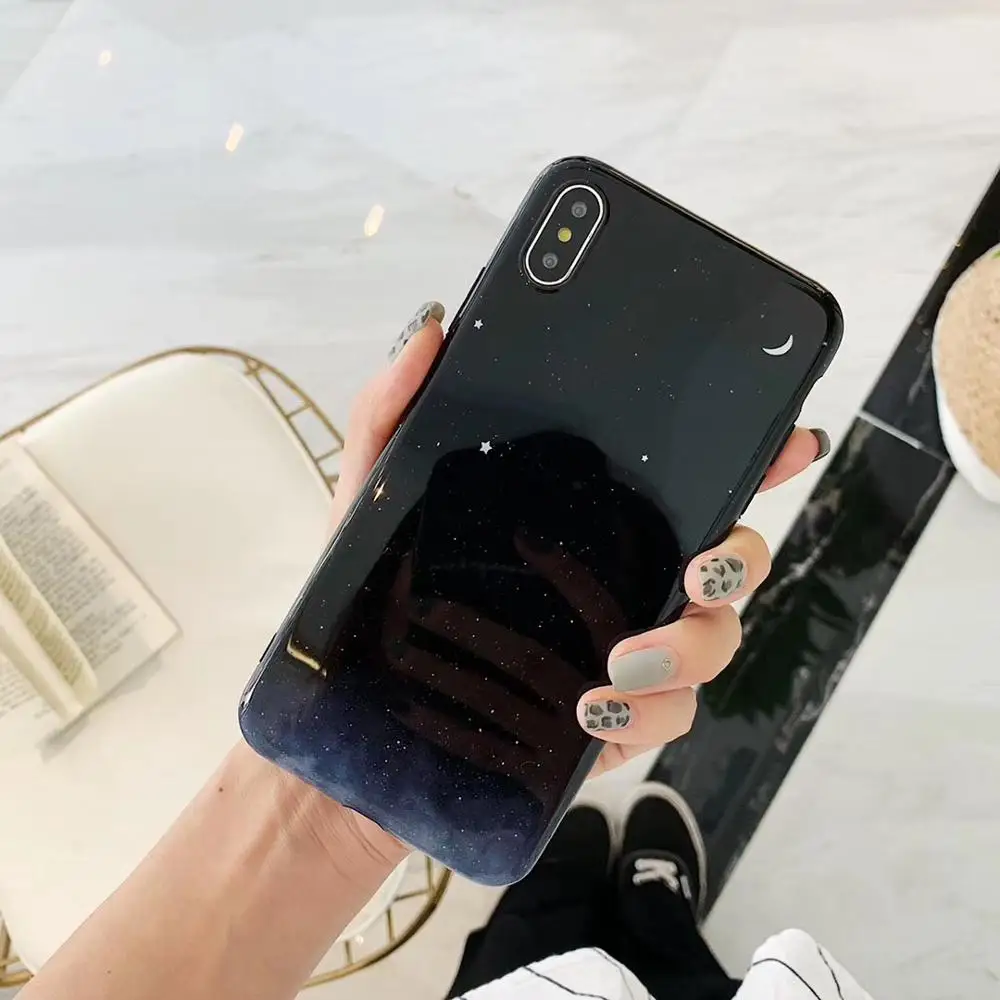 

Simple luxury Black starry sky fashion Business soft Mobile phone case for iPhone 7 7plus 8 8plus X 10 XR XS MAX cover