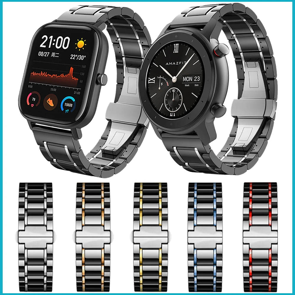 Ремешок керамический для Huami Amazfit Stratos 3 люксовый браслет часов GTR 47 мм 42 мм/GTS/Bip S 22 20