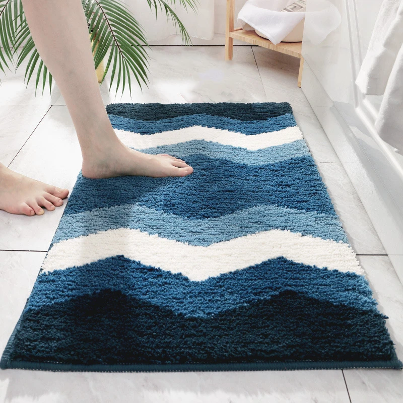 

Quality Striped Pattern Anti-Slip Bath Mats 1pcs Soft Hallway Bathroom Mat Home Polyester Floor Carpet Toilet Rug Doormat Mat
