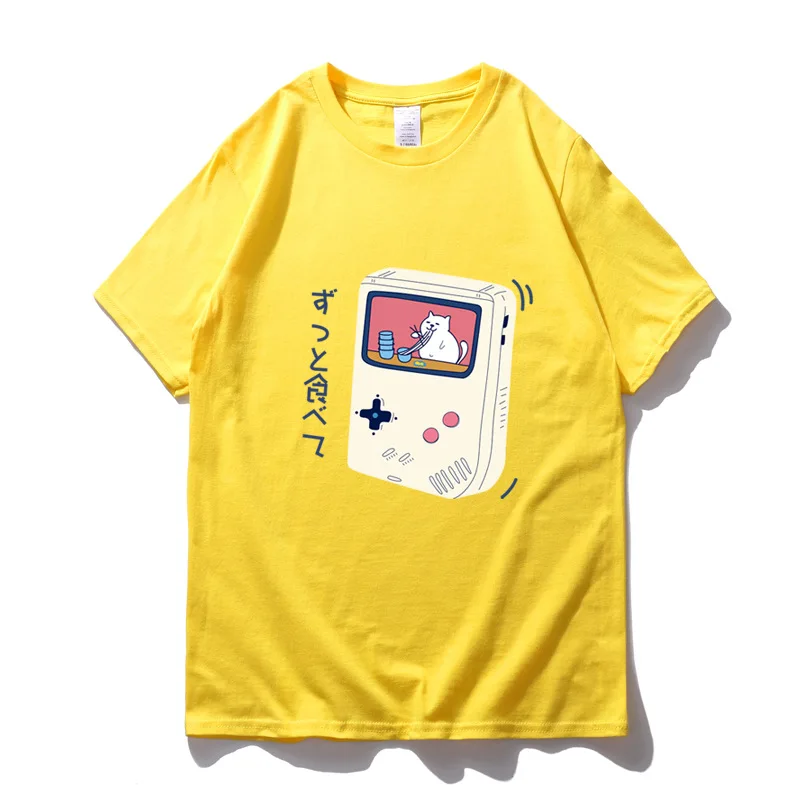 

Funny Cartoon Japanese Letter Game Yellow Black T Shirt Men Cotton T-shirt Summer Kawaii Causal Clothes Tshirt Fashion Loose Tee